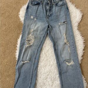 Distressed Light Wash High Waisted Jeans